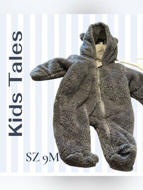 NEW KIDS TALES Furry & Cozy Gray Fleece Baby Onesie SZ 9M